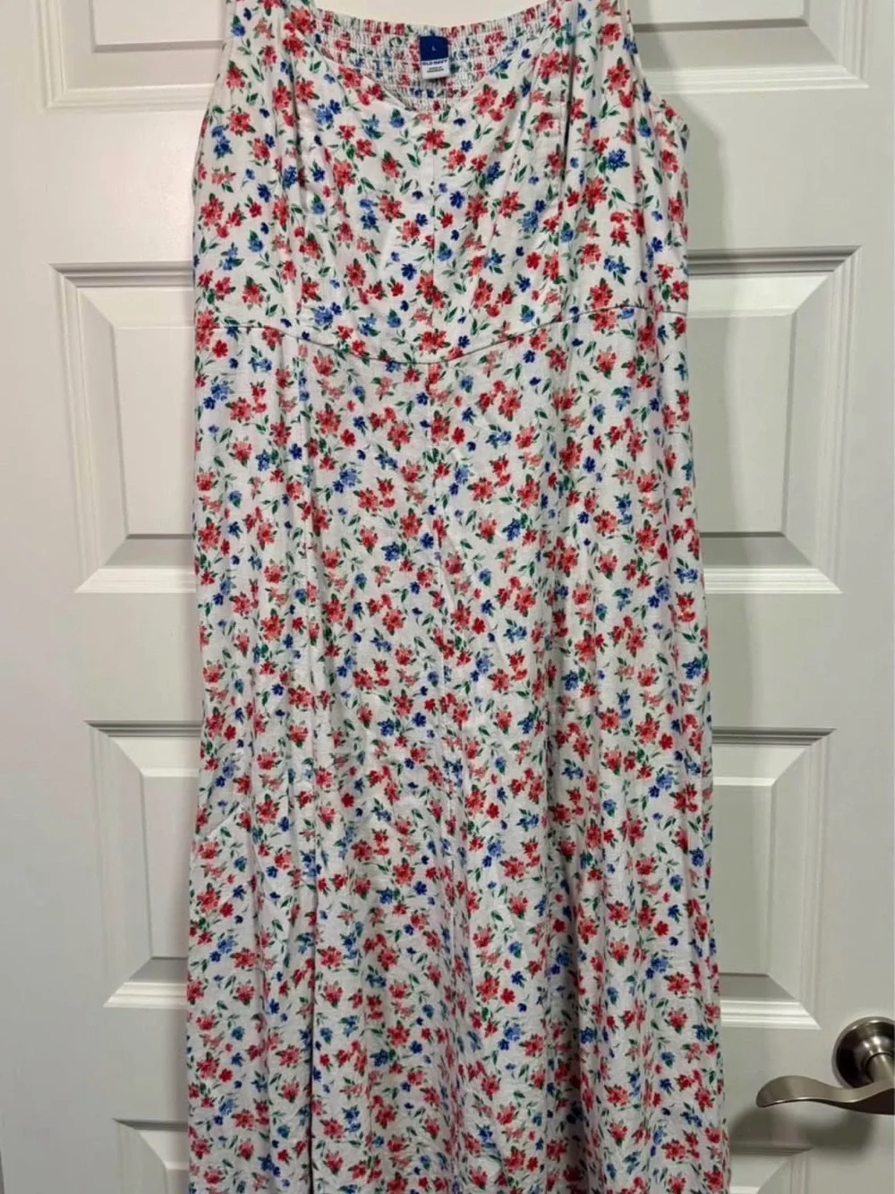 Old Navy White Maxi Dress with Red & Blue Floral Print